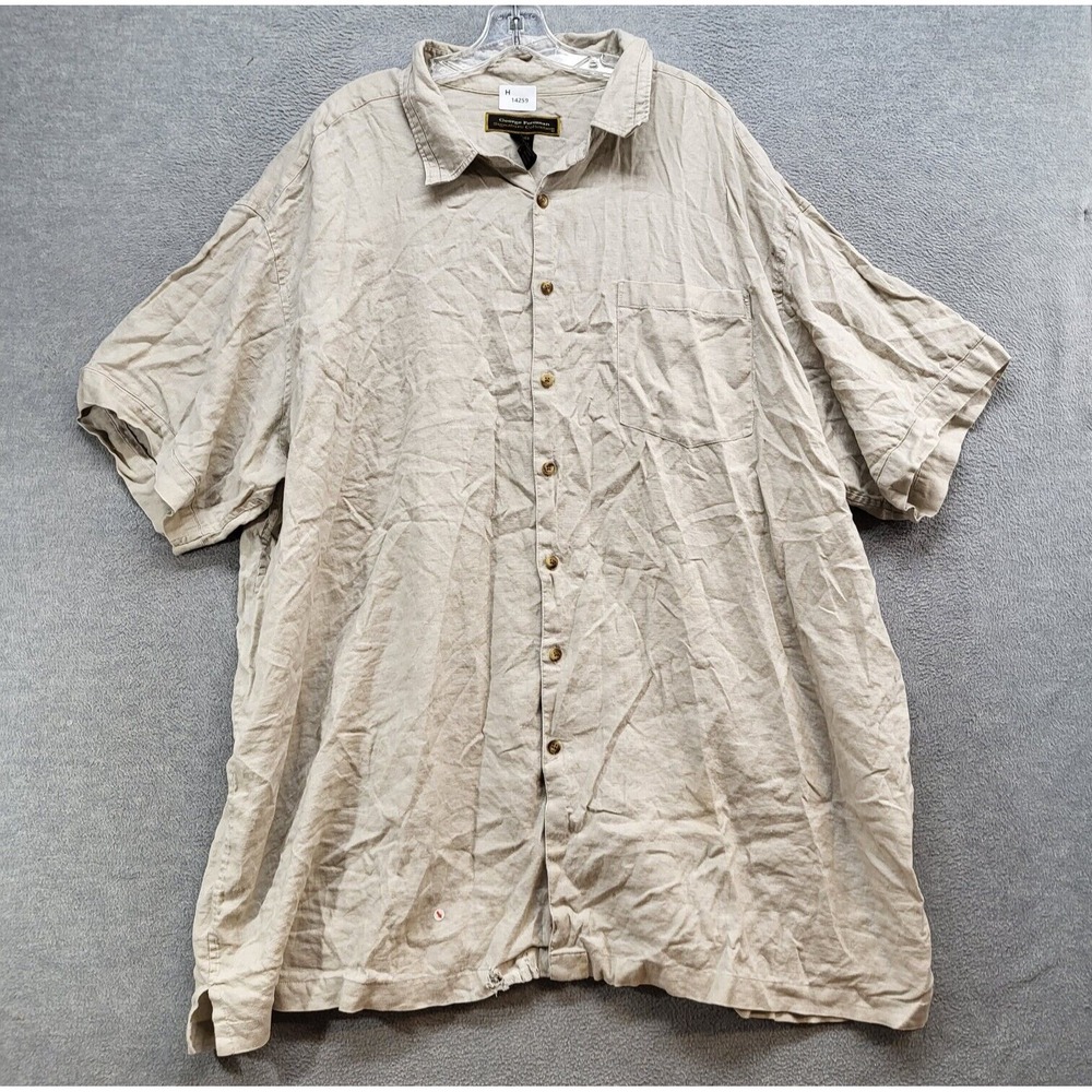 George Foreman Men Shirt 4XB Beige Linen Button Up Signature Collection